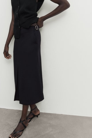 Jupe midi plissée avec boucle latérale - Noir