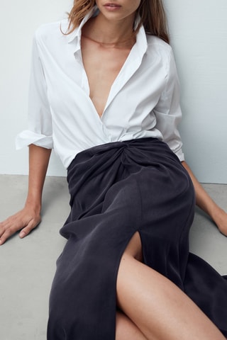 Jupe en cupro avec noeud - Bleu nuit