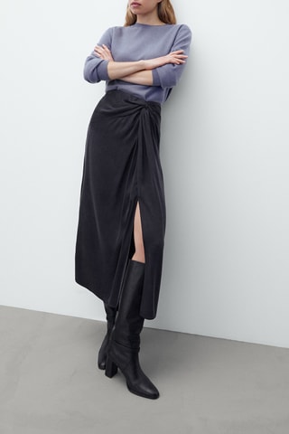 Jupe en cupro avec noeud - Bleu nuit