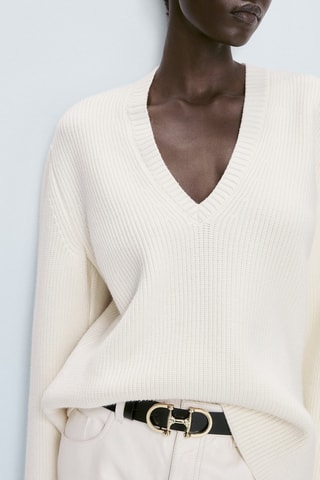 Pull col V mailles retournées - Ecru