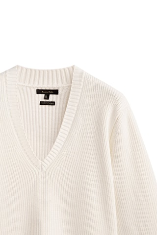 Pull col V mailles retournées - Ecru