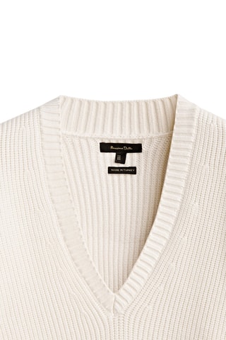 Pull col V mailles retournées - Ecru