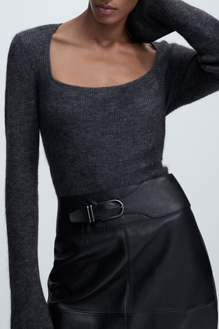 Pull col carré en laine alpaca - Gris foncé chiné