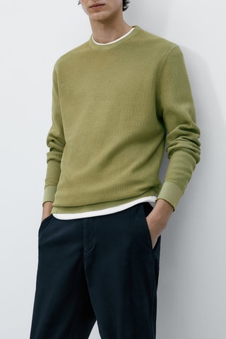 Pull en maille texturé col rond - Kaki