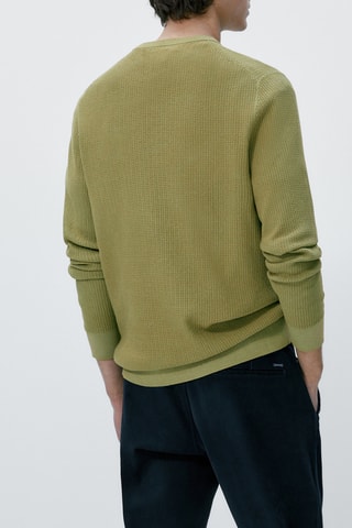 Pull en maille texturé col rond - Kaki