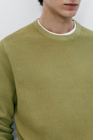 Pull en maille texturé col rond - Kaki