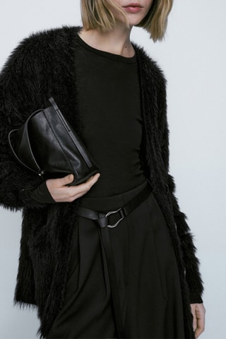 Cardigan maille fausse fourrure - Noir