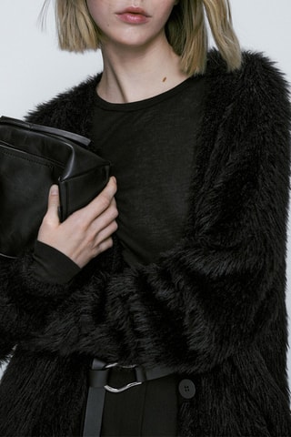 Cardigan maille fausse fourrure - Noir