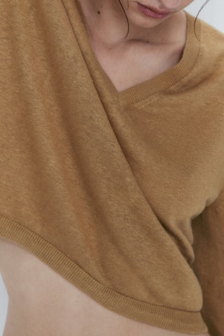 Pull 100% lin col V - Marron clair