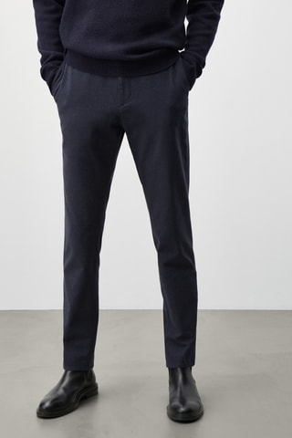 Pantalon microcarreaux coton - Bleu marine