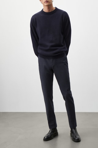 Pantalon microcarreaux coton - Bleu marine