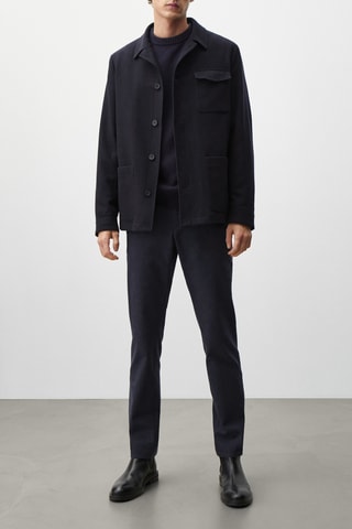 Pantalon microcarreaux coton - Bleu marine