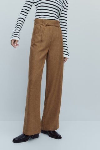 Pantalon droit avec ceinture fine - Marron