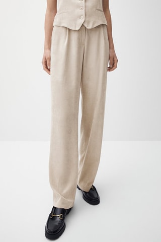 Pantalon fluide en velours côtelé dad fit - Beige