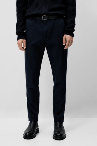 Pantalon chino en coton et lin tapered fit - Bleu marine