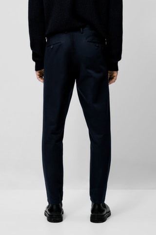 Pantalon chino en coton et lin tapered fit - Bleu marine