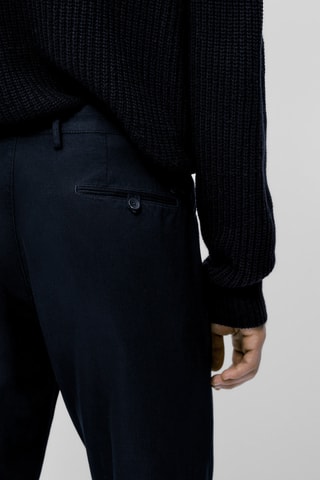 Pantalon chino en coton et lin tapered fit - Bleu marine