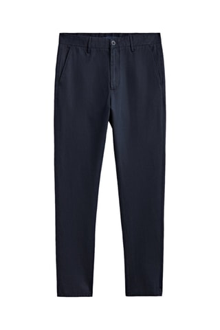 Pantalon chino en coton et lin tapered fit - Bleu marine