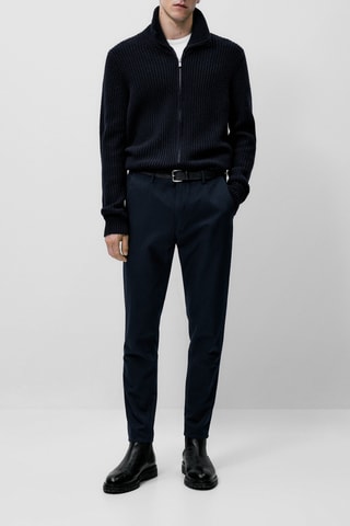 Pantalon chino en coton et lin tapered fit - Bleu marine