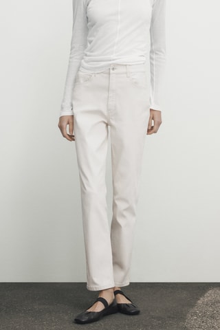 Jean enduit taille haute coupe droite - Ecru