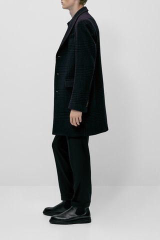 Manteau à carreaux bleu marine en laine - Bleu marine