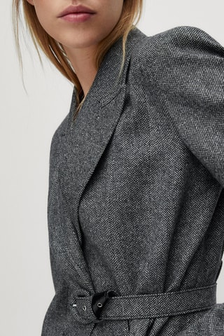 Veste de costume motif chevrons ceinture - Gris chiné