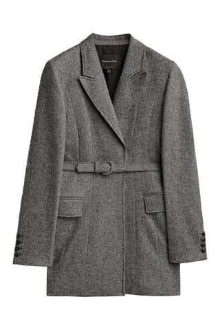 Veste de costume motif chevrons ceinture - Gris chiné