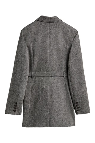 Veste de costume motif chevrons ceinture - Gris chiné