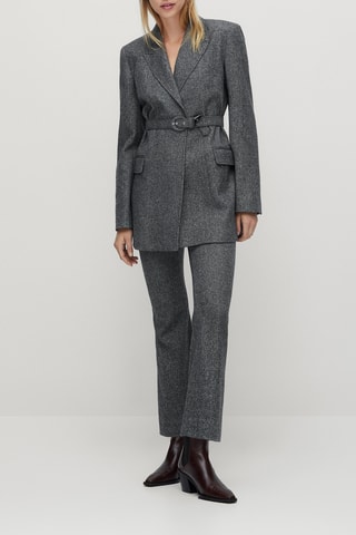 Veste de costume motif chevrons ceinture - Gris chiné