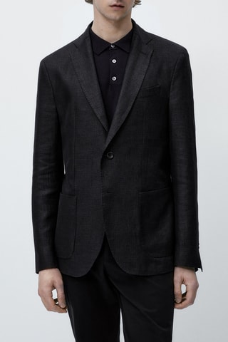 Veste pied-de-poule avec du lin et de la laine - Noir