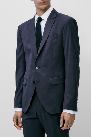 Veste de costume bleu marine fil-à-fil en laine - Bleu marine