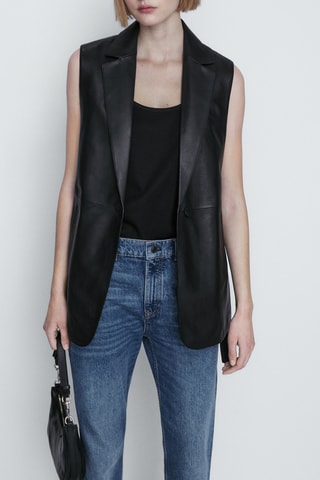 Veste sans manches en cuir nappa - Noir