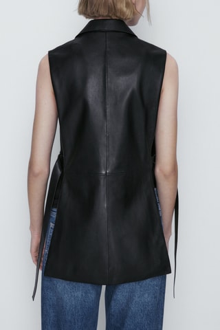 Veste sans manches en cuir nappa - Noir