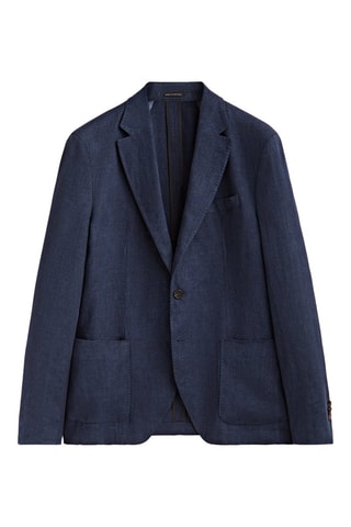 Veste de costume motif pied-de-poule en lin - Bleu marine chiné