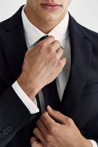 Veste de costume en laine à motif pied-de-poule slim fit - Bleu marine