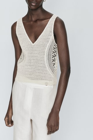 Top crochet décolleté en V - Ecru