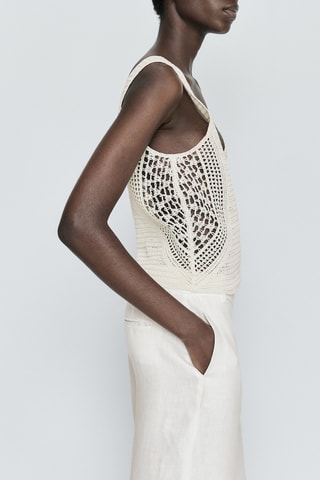 Top crochet décolleté en V - Ecru