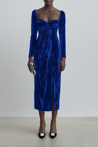 Robe en velours plissée - Studio - Bleu cobalt
