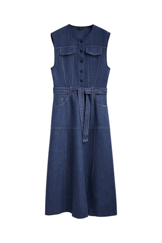 Robe en lin sans manches surpiqûres - Bleu marine