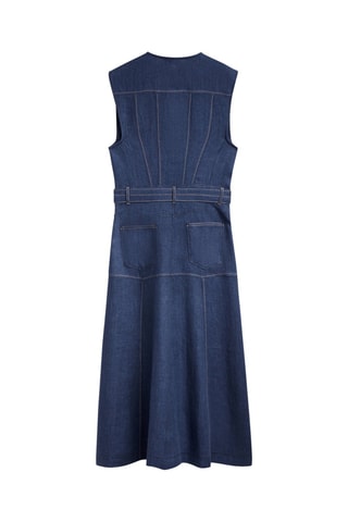 Robe en lin sans manches surpiqûres - Bleu marine