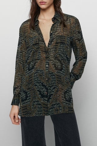 Chemisier fluide imprimé - Kaki et noir