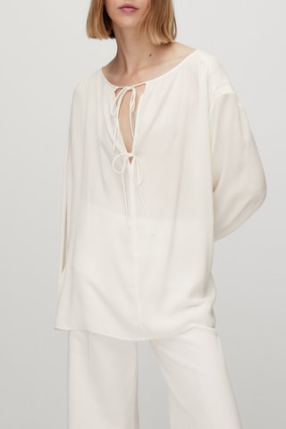 Chemisier fluide fermeture nouée - Blanc