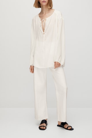 Chemisier fluide fermeture nouée - Blanc
