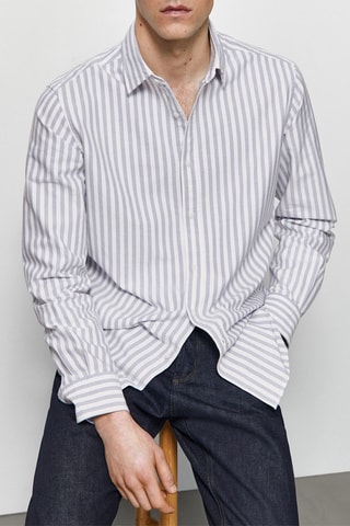 Chemise oxford rayée coupe slim - Blanc