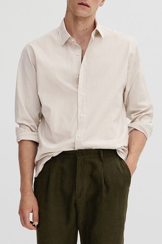 Chemise carreaux vichy coton coupe slim - Beige