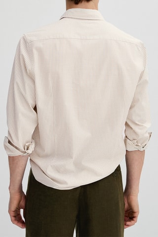 Chemise carreaux vichy coton coupe slim - Beige