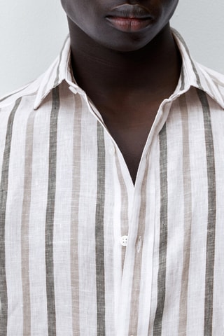 Chemise rayée double ton lin coupe slim - Anthracite