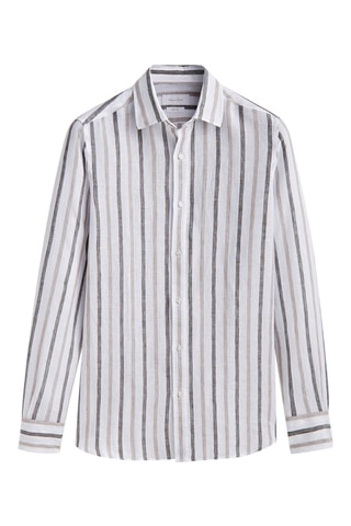 Chemise rayée double ton lin coupe slim - Anthracite