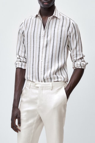 Chemise rayée double ton lin coupe slim - Anthracite