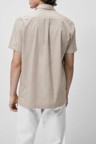 Chemise en sergé de coton à manches courtes - Beige